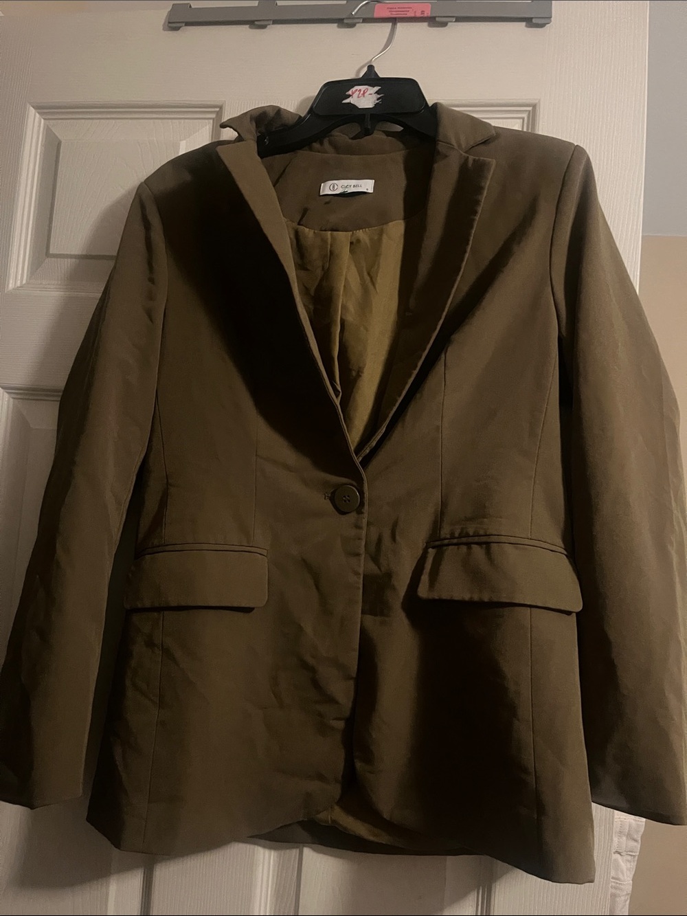 Women's Brown Open-Front Tailored Blazer Jacket - Picture 3 of 5